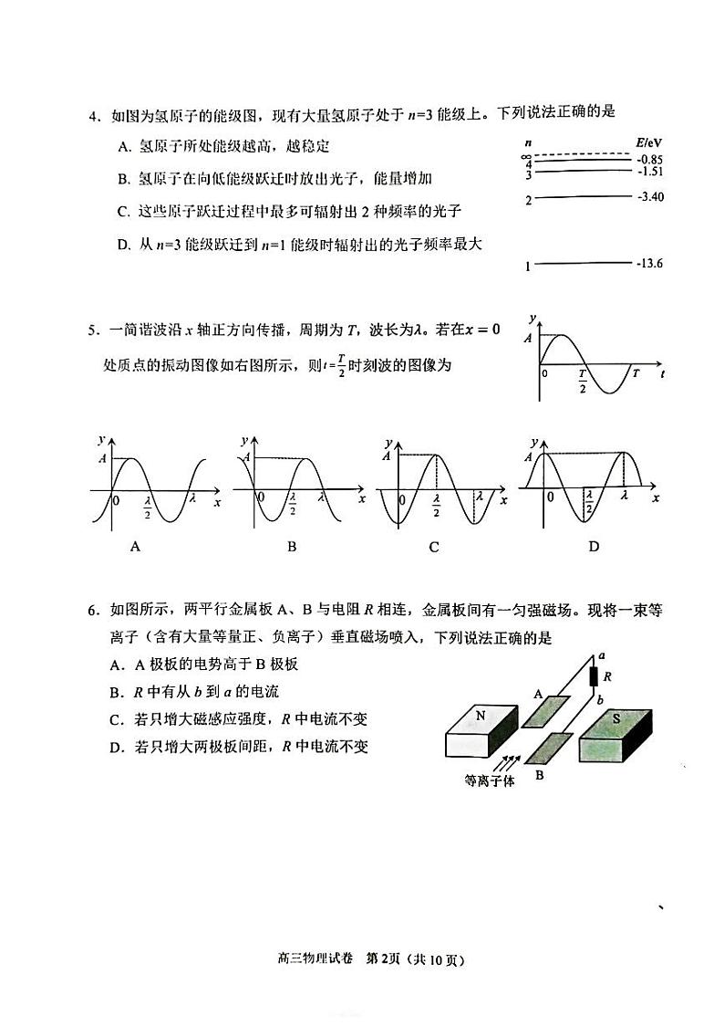 2024届北京市门头沟区高三下学期一模物理试卷第2页