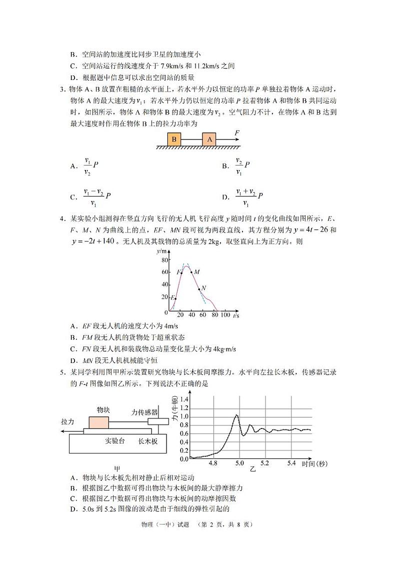 2024届湖南省长沙市第一中高三下学期高考适应性演练(一)物理第2页
