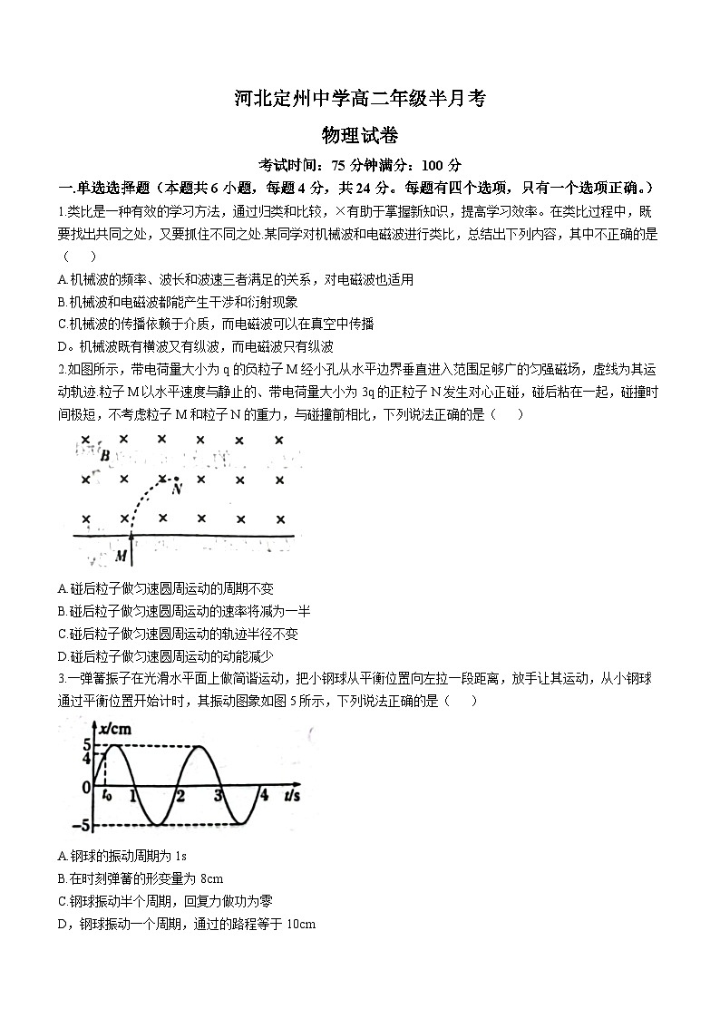 河北省定州中学2023-2024学年高二下学期3月月考物理试卷(Word版附解析)第1页