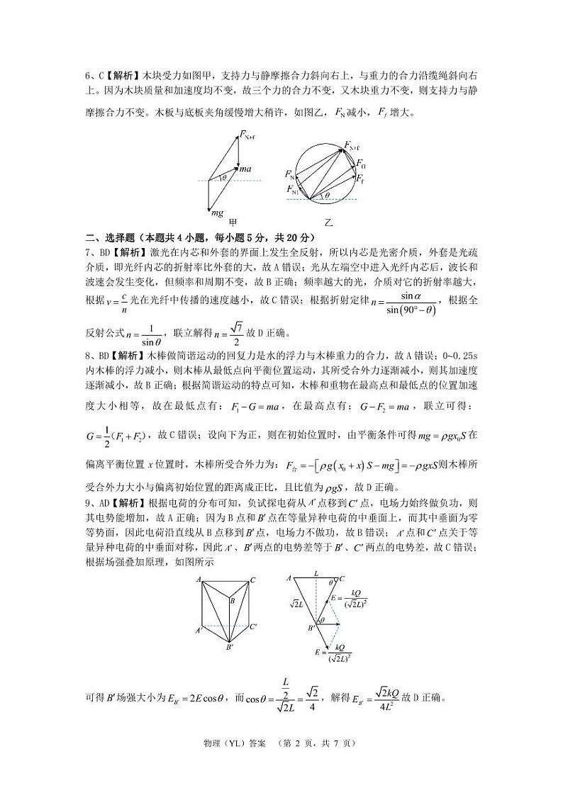 2024长沙雅礼中学高三下学期3月综合测试(一)物理PDF版含解析02