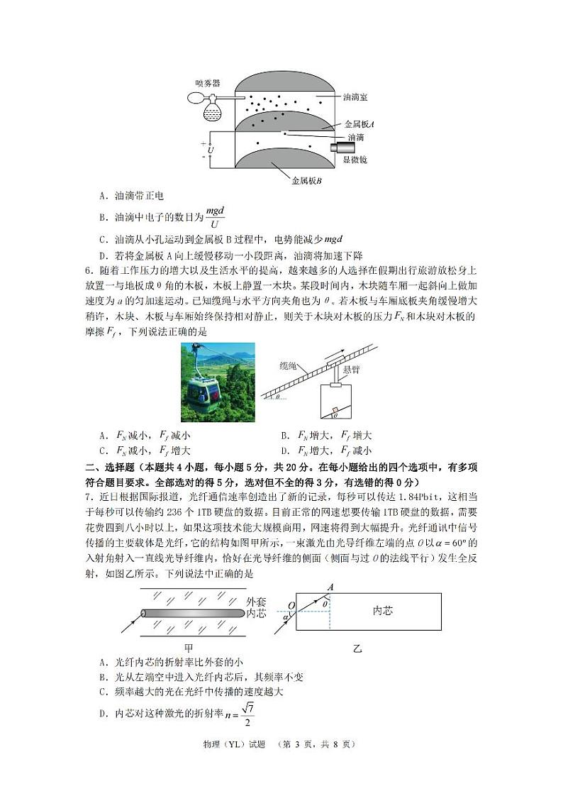 2024长沙雅礼中学高三下学期3月综合测试(一)物理PDF版含解析03