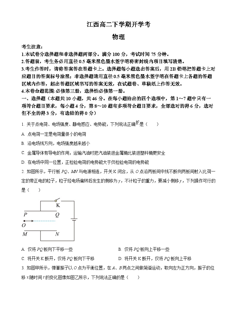 2024江西省部分学校高二下学期开学考试物理试卷