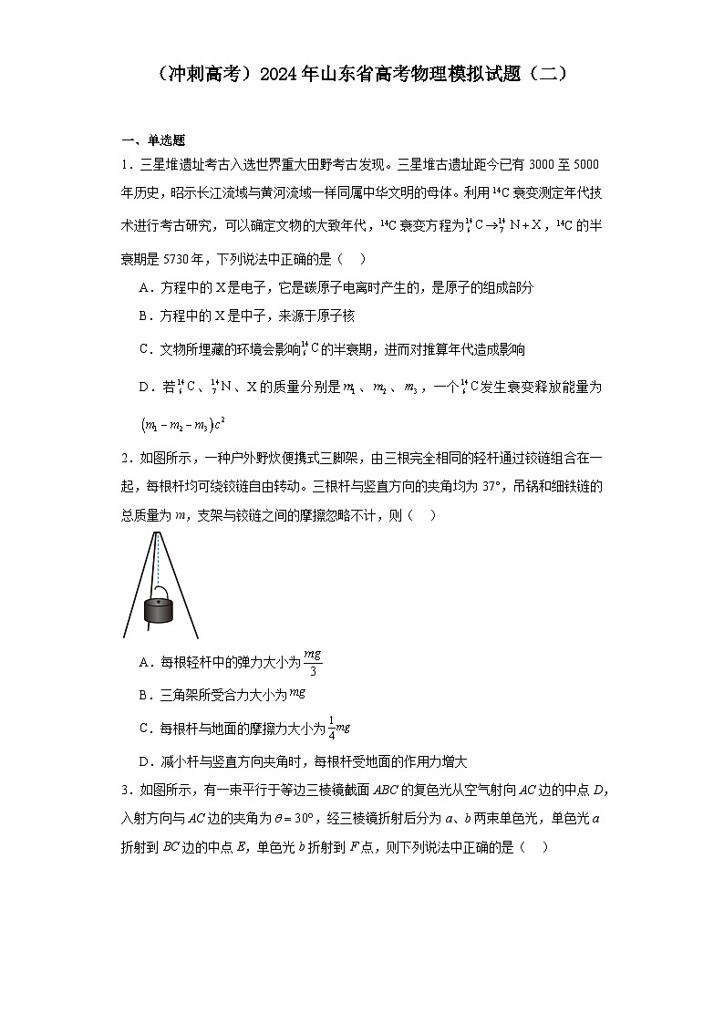 (冲刺高考)2024年山东省高考物理模拟试题(二)第1页