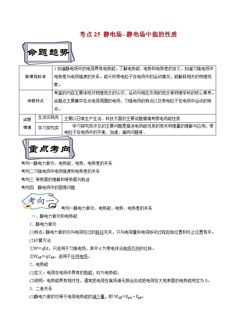 高考物理一轮复习8.2静电场--静电场中能的性质-(原卷版+解析)01