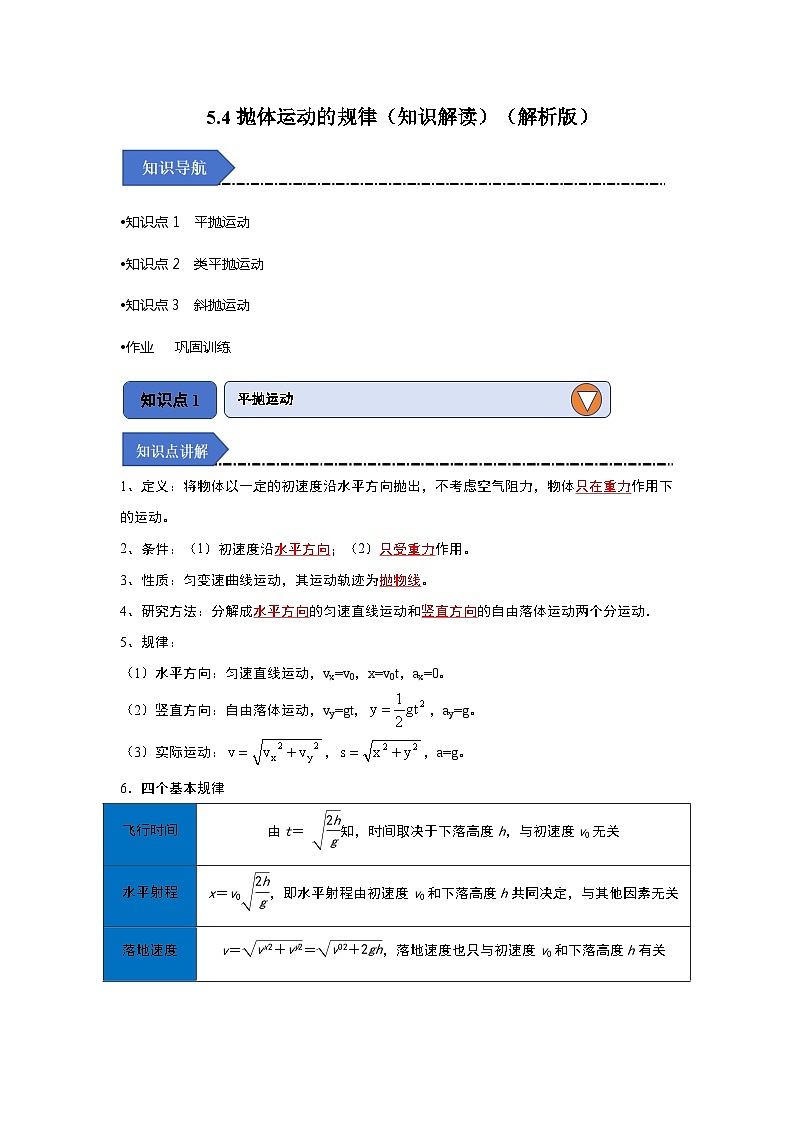 5.4拋體運(yùn)動(dòng)的規(guī)律(知識(shí)解讀)(解析版)第1頁(yè)