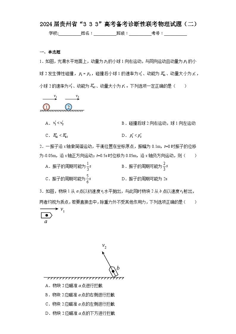 2024届贵州省“333”高考备考诊断性联考物理试题(二)(含解析)第1页