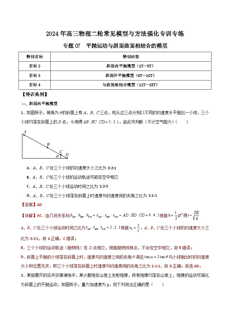 专题07 平抛运动与斜面曲面相结合的模型(解析版)第1页