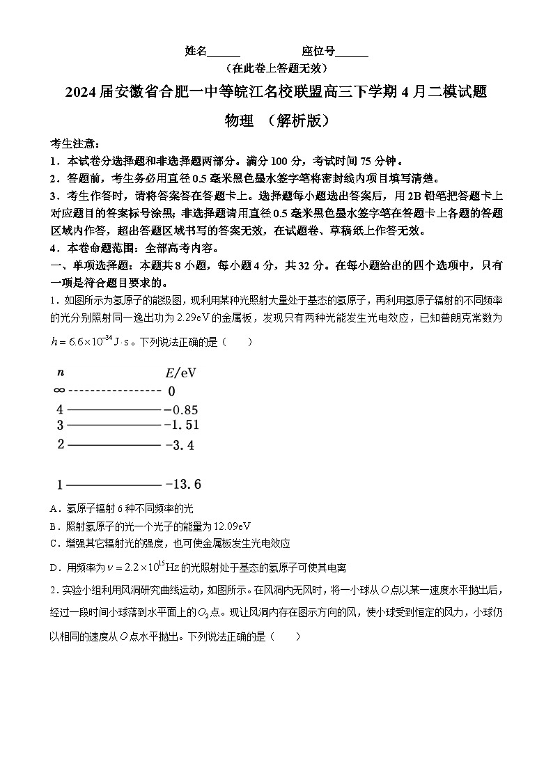2024合肥一中等皖江名校联盟高三下学期4月试题 物理 (解析版)01