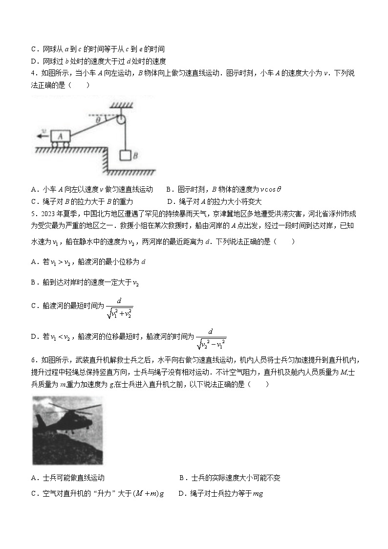 安徽省亳州市涡阳县2023-2024学年高一下学期4月月考物理试题(无答案)02