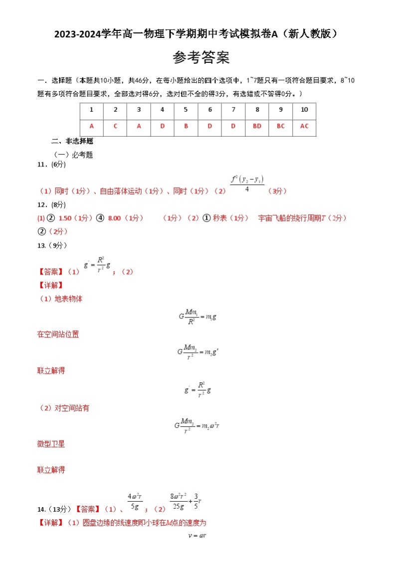 【期中模拟】人教版2019必修第二册2023-2024学年高一下册物理  期中考试模拟卷B01