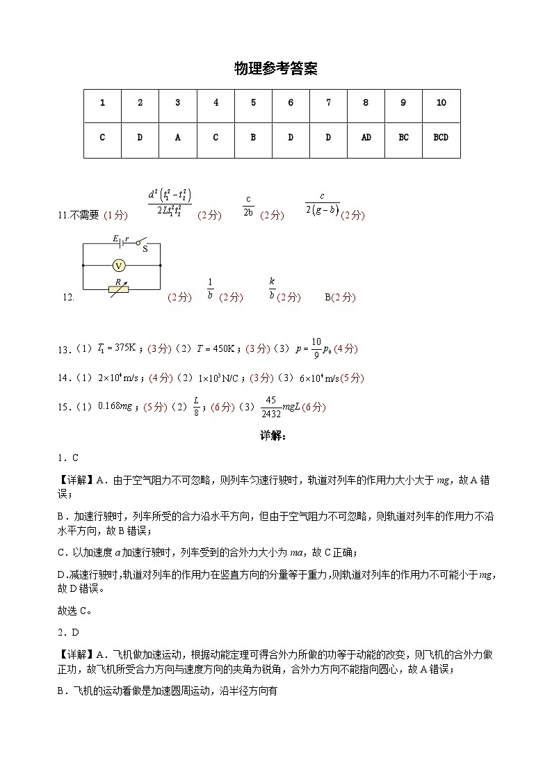 江西省五市九校协作体2024届高三下学期第二次联考物理试卷(Word版附解析)01