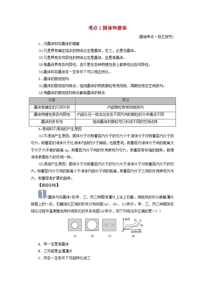 2025版高考物理一輪總復(fù)習(xí)考點突破訓(xùn)練題第15章熱學(xué)第37講固體液體和氣體考點1固體和液體第1頁