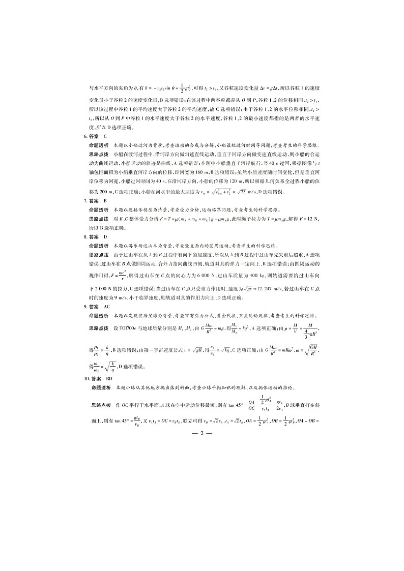 安徽卓越县中联盟皖豫名校联盟2023-2024学年高一第二学期期中考试物理答案第2页