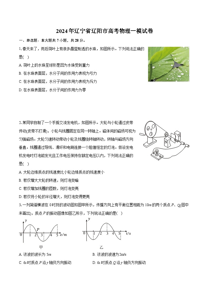 2024年辽宁省辽阳市高考物理一模试卷(含详细答案解析)01