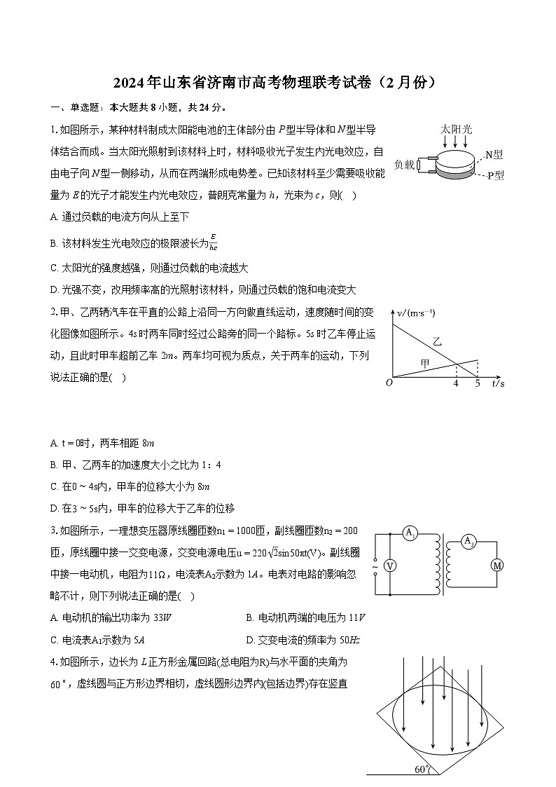 2024年山东省济南市高考物理联考试卷(2月份)第1页