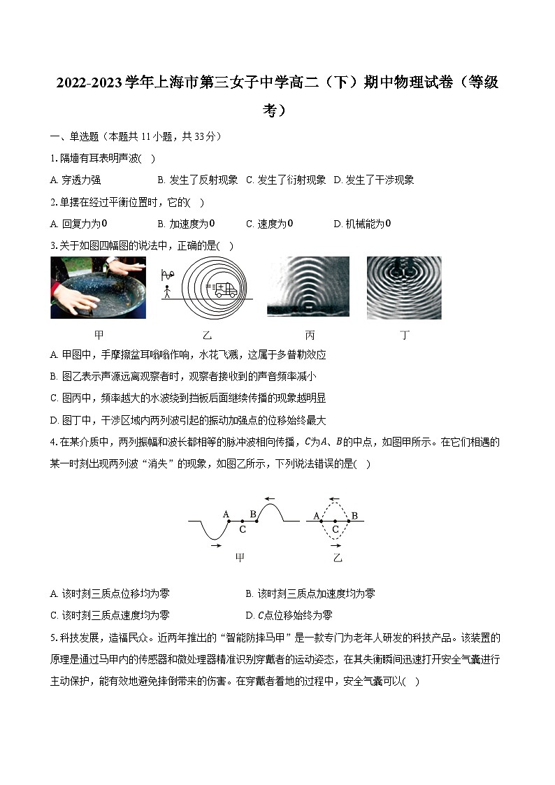 2022-2023学年上海市第三女子中学高二(下)期中物理试卷(等级考)(含解析)第1页