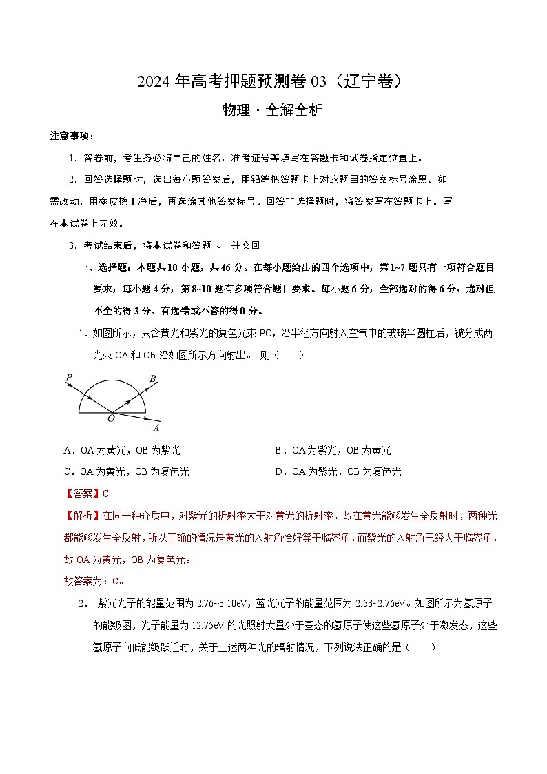 2024年高考押题预测卷—物理(辽宁卷03)(全解全析)第1页
