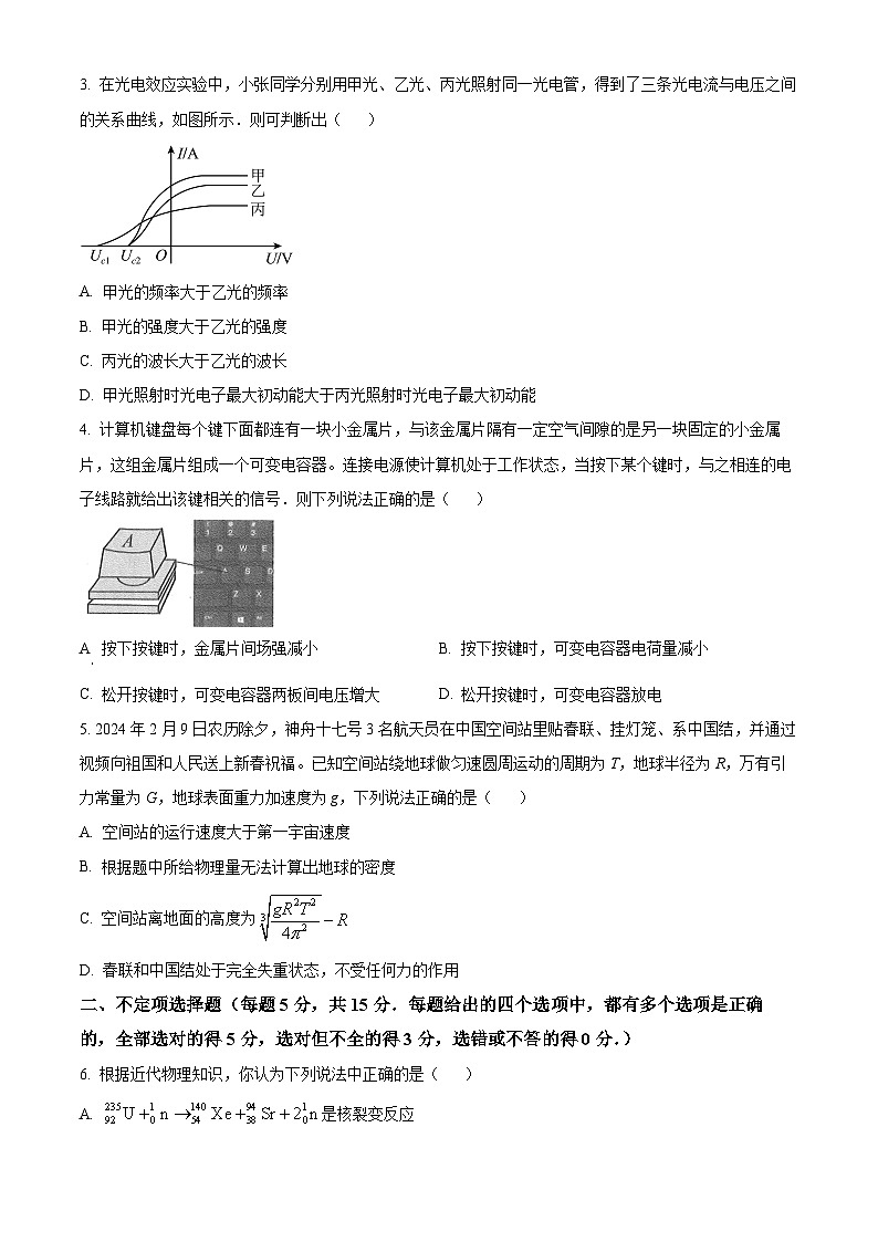 2024届天津市河东区高三下学期第二次模拟物理试卷(原卷版+解析版)02