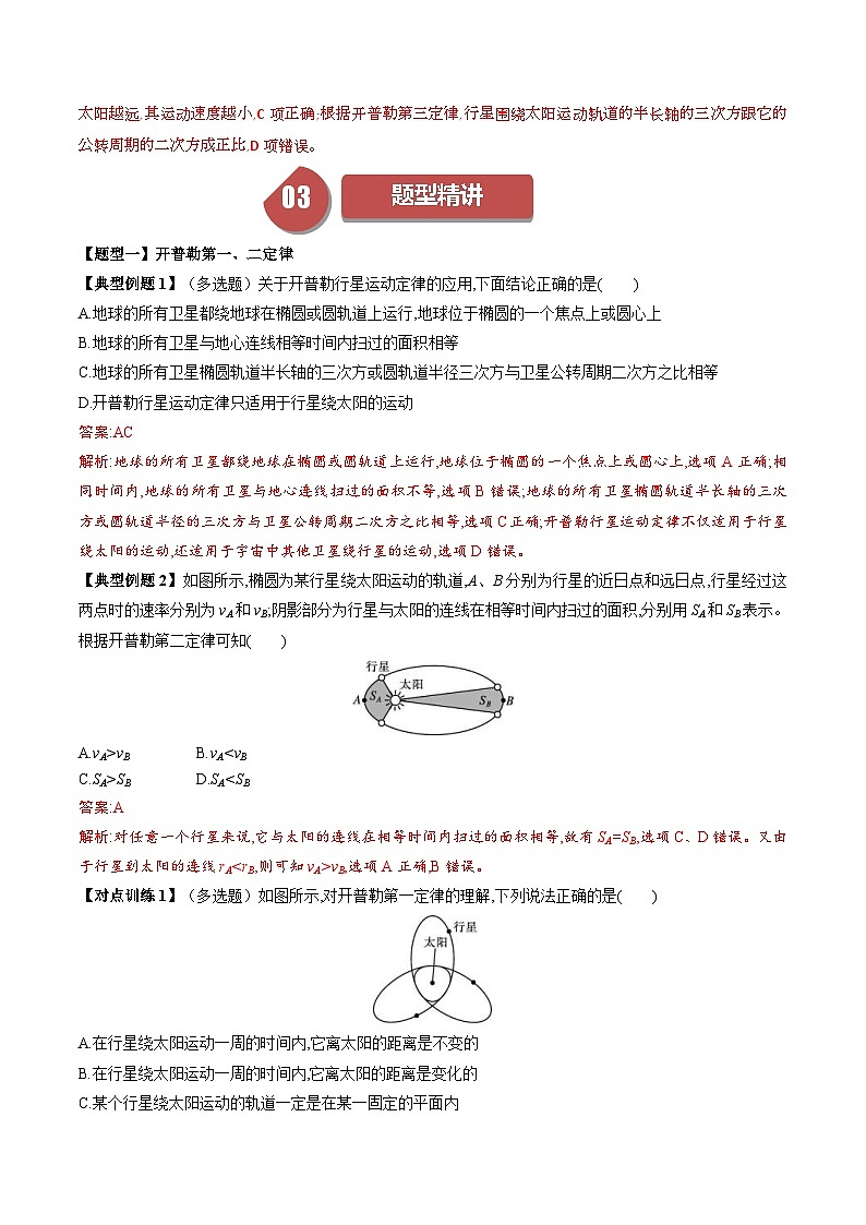 人教版高中物理(必修二)同步讲义+练习7.1 行星的运动 (含解析)03