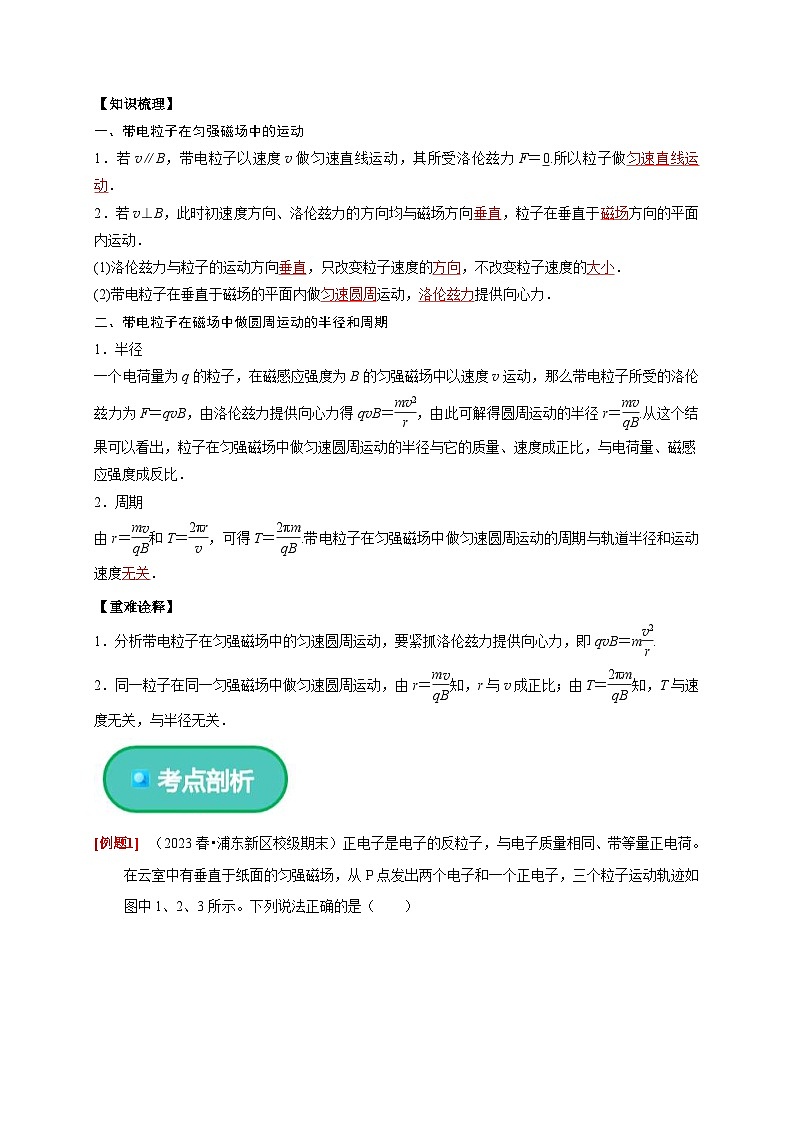 人教版高中物理(选择性必修二)同步讲义+练习1.3 带电粒子在匀强磁场中的运动 (含解析)第2页