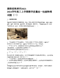 湖南省株洲市2023-2024学年高三上学期教学质量统一检测物理试题（一）