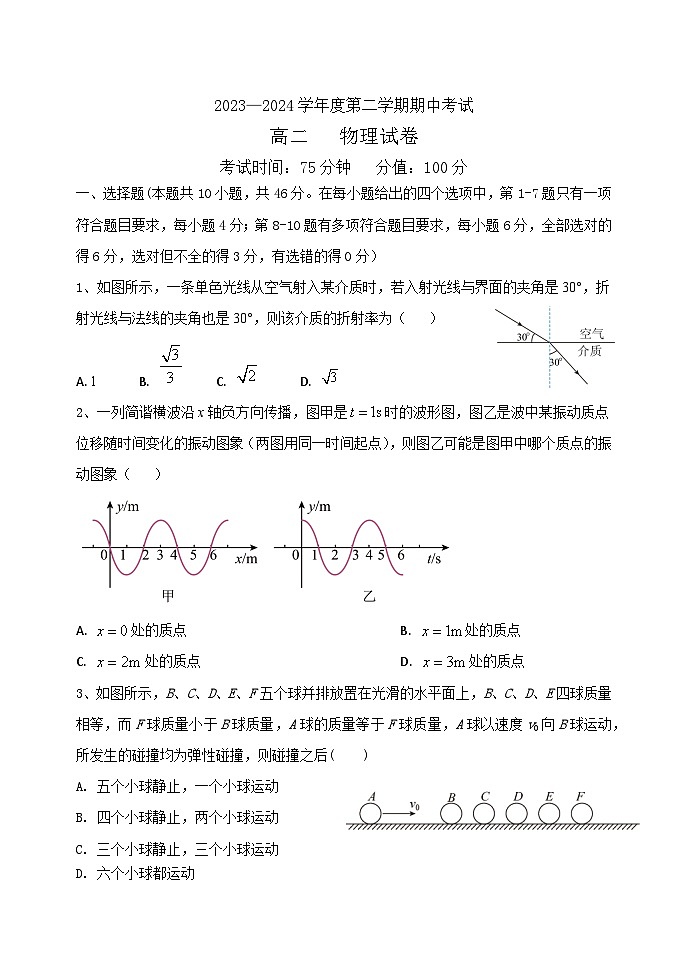 黑龙江省牡丹江市第三高级中学2023-2024学年高二下学期期中物理试卷第1页