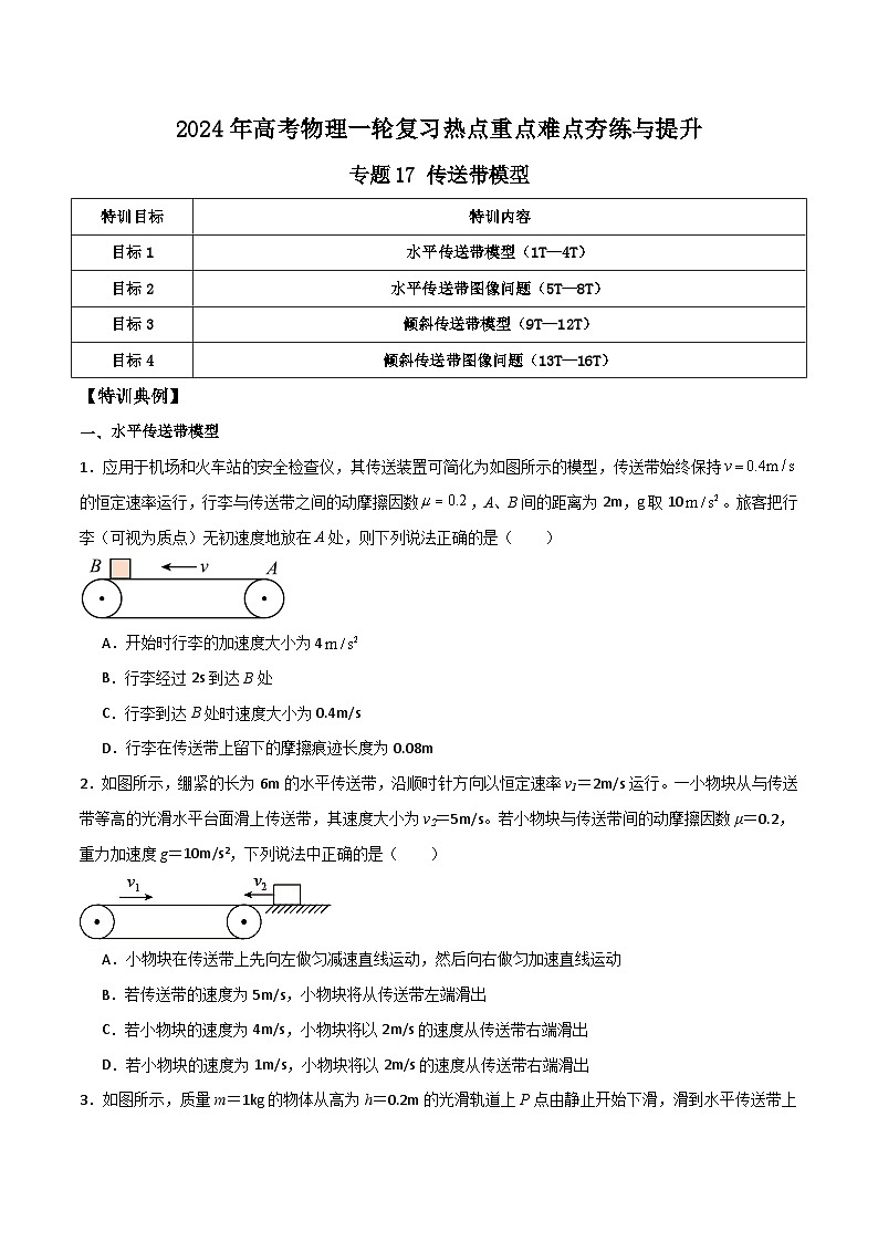 专题17 传送带模型-【热重难点】最新高考物理一轮复习热点重点难点夯练与提升01