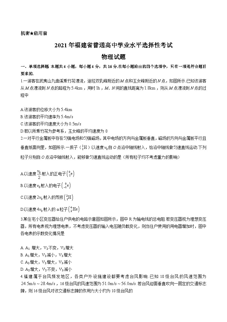 (網(wǎng)絡收集版)2021年新高考福建物理高考真題文檔版(含答案)第1頁