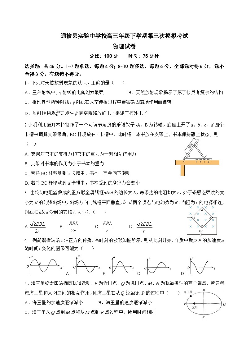 2024屆吉林省白城市通榆縣實驗中學校高三下學期三模物理試題第1頁