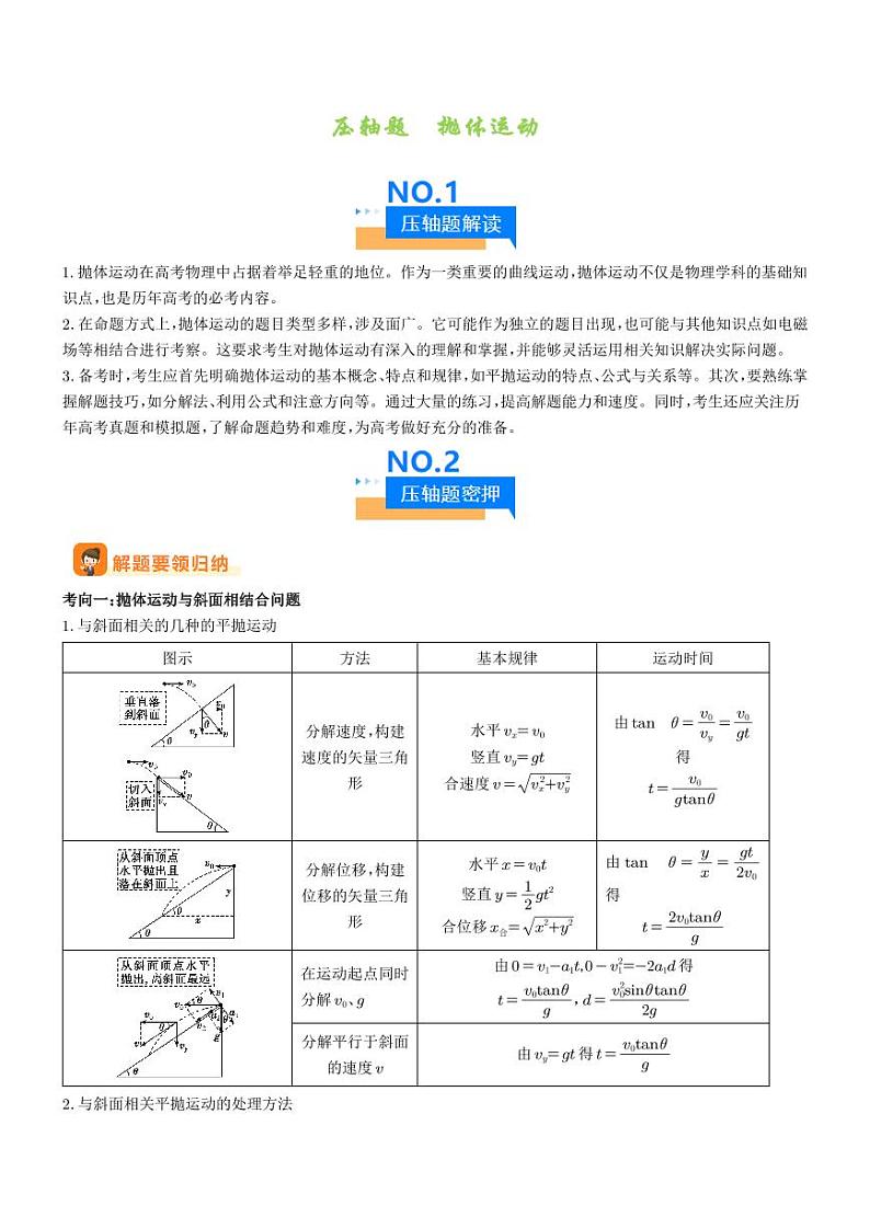 压轴题 抛体运动(学生版)第1页