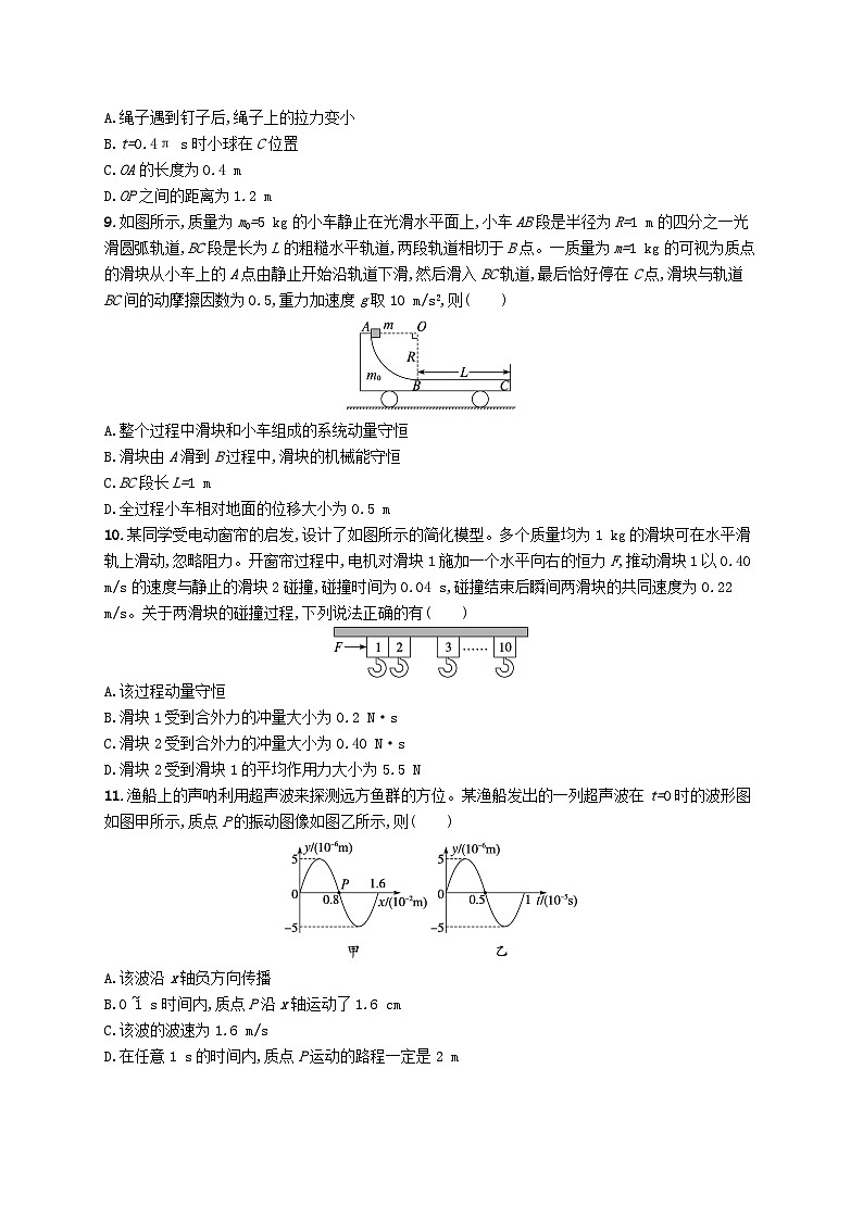 新高考浙江版2025届高考物理一轮总复习训练阶段检测4第6单元动量第7单元机械振动与机械波(人教版)第3页