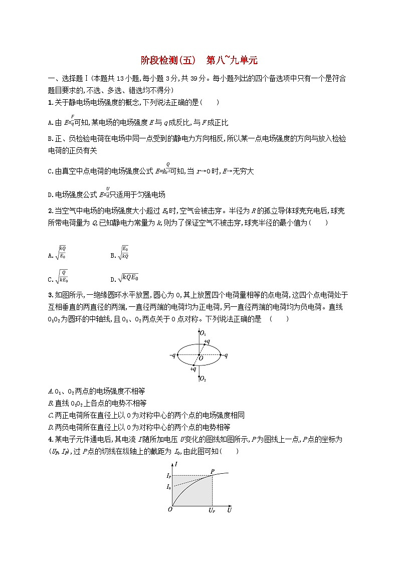 新高考浙江版2025届高考物理一轮总复习训练阶段检测5第8单元静电场第9单元恒定电流(人教版)第1页