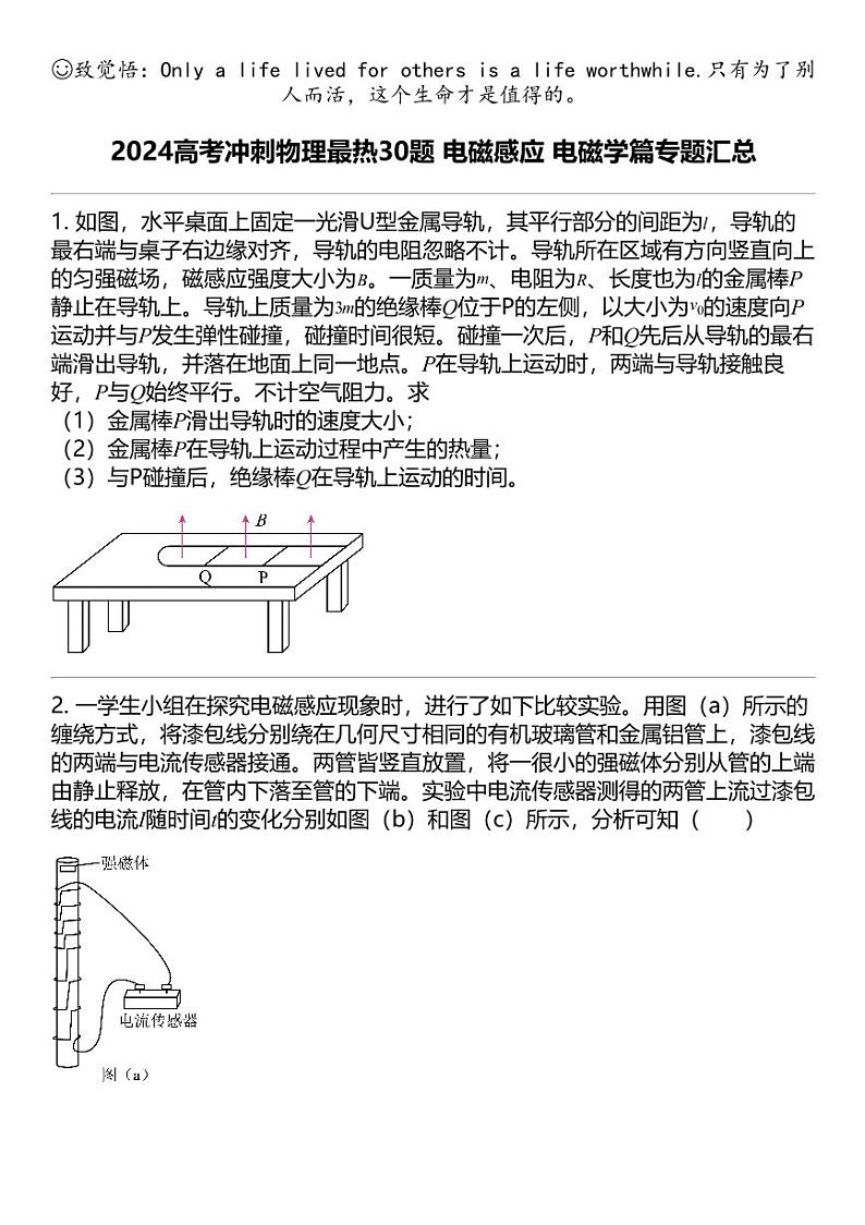 2024高考冲刺物理最热30题 电磁感应 电磁学篇专题汇总第1页