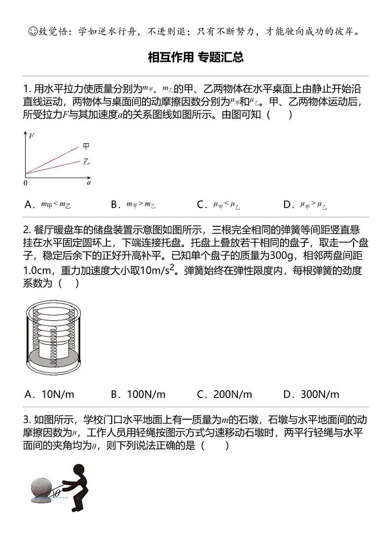 2024高考冲刺物理最热30题 相互作用 力学篇专题汇总第1页