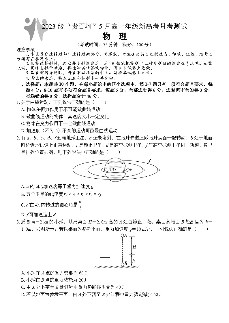 2023级“贵百河”5月高一年级物理第1页