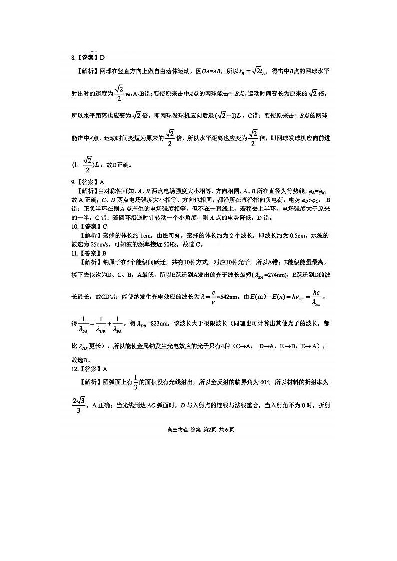 2024届浙江精诚联盟适应性联考高三物理试题答案第2页