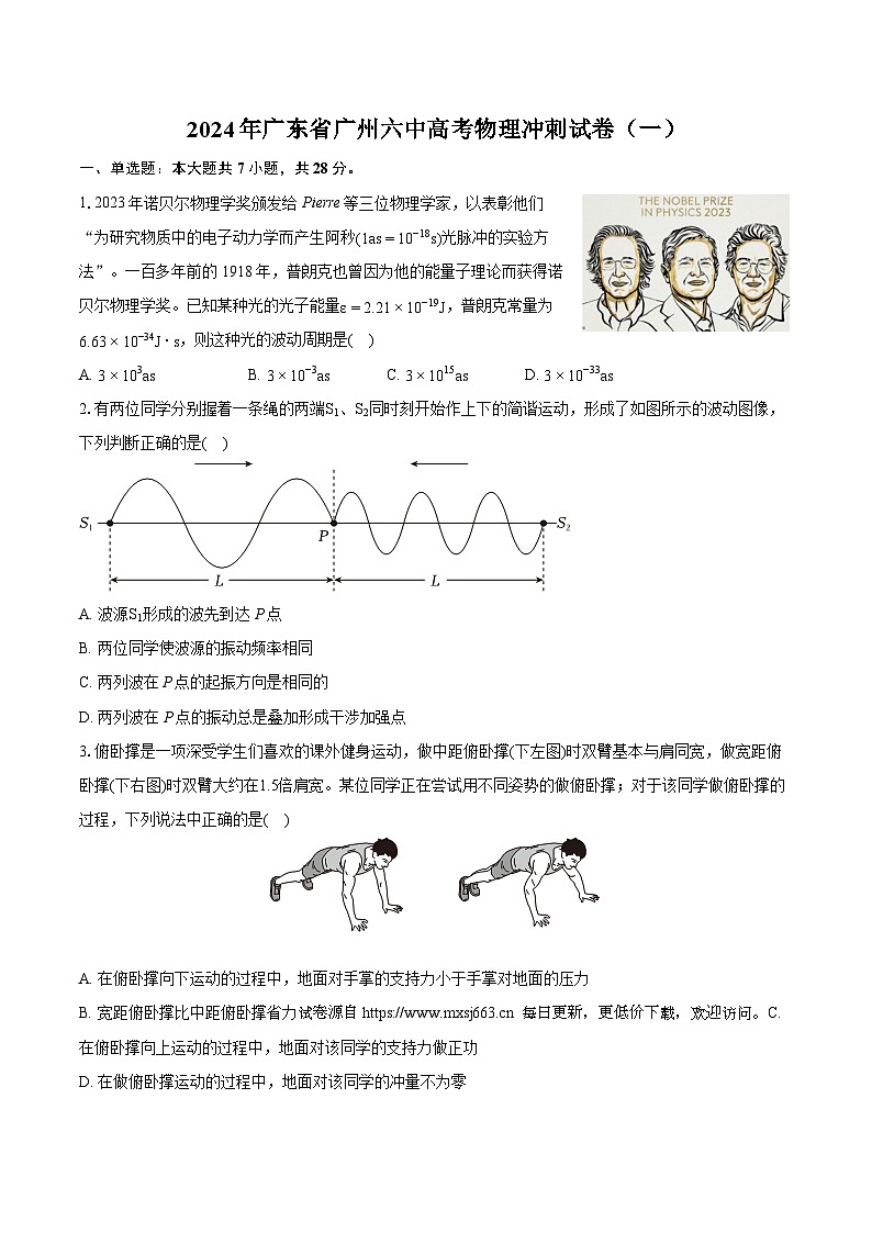2024届广东省广州市第六中学高三下学期冲刺练习(一)物理试卷第1页