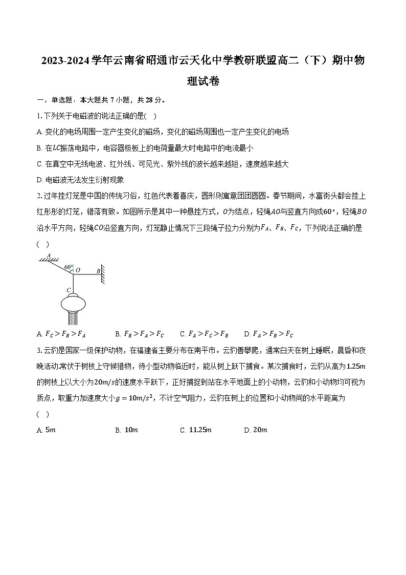 2023-2024学年云南省昭通市云天化中学教研联盟高二(下)期中物理试卷(含解析)01