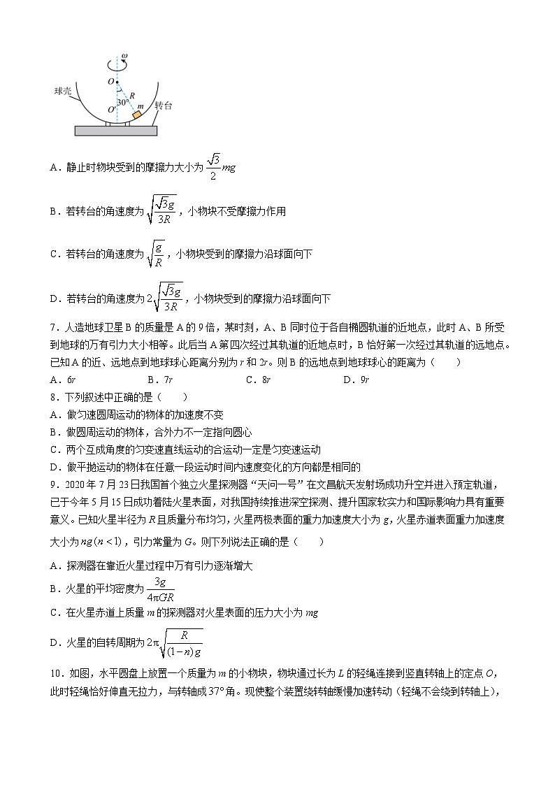 江西省抚州市临川区第十六中学2023-2024学年高一下学期第一次月考物理试题(无答案)03