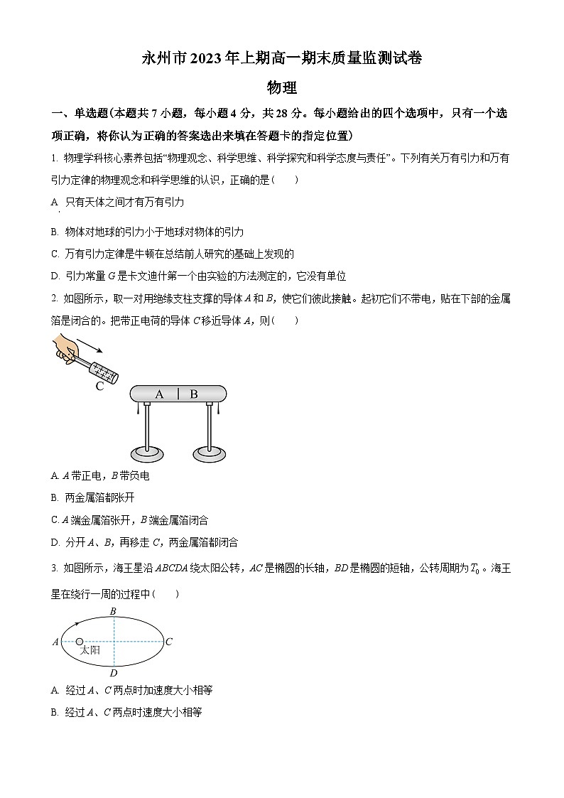 湖南省永州市五校2022-2023学年高一下学期7月期末质量检测物理试题01