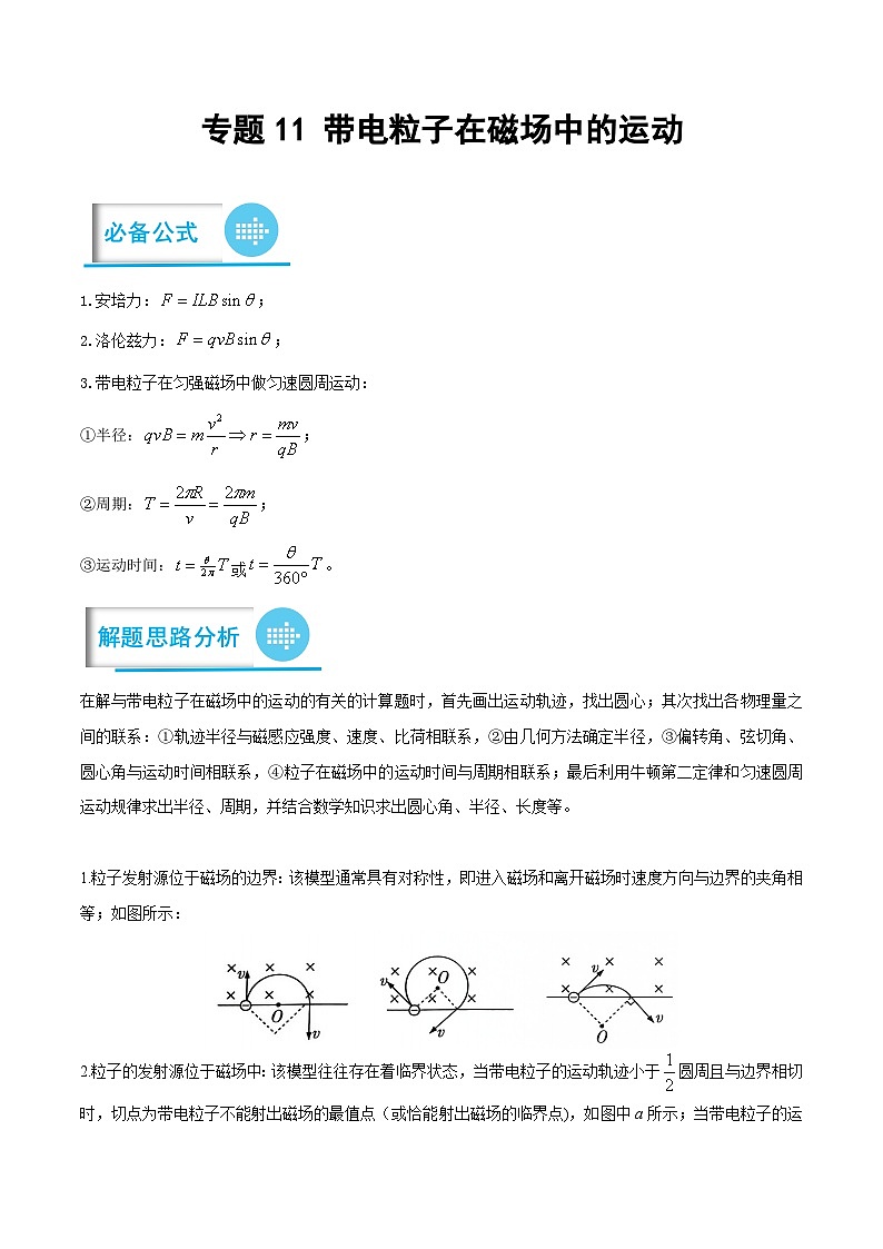 2023年高考物理分题型多维刷题练专题11带电粒子在磁场中的运动(原卷版+解析)第1页