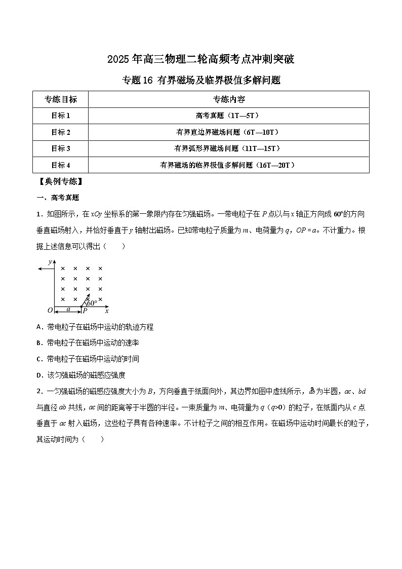 高三物理二轮高频考点冲刺突破专题16有界磁场及临界极值多解问题(原卷版+解析)第1页