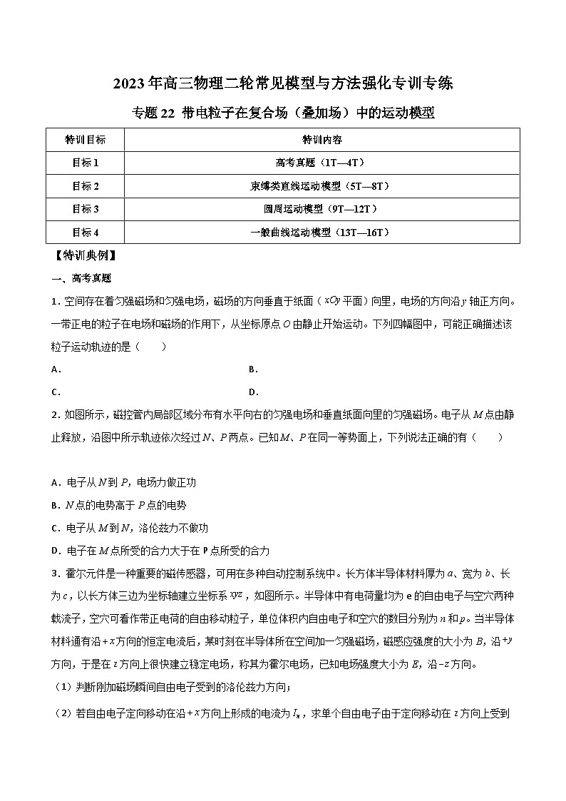 高三物理二轮常见模型与方法强化专训专练专题22带电粒子在复合场(叠加场)中的运动模型(原卷版+解析)第1页
