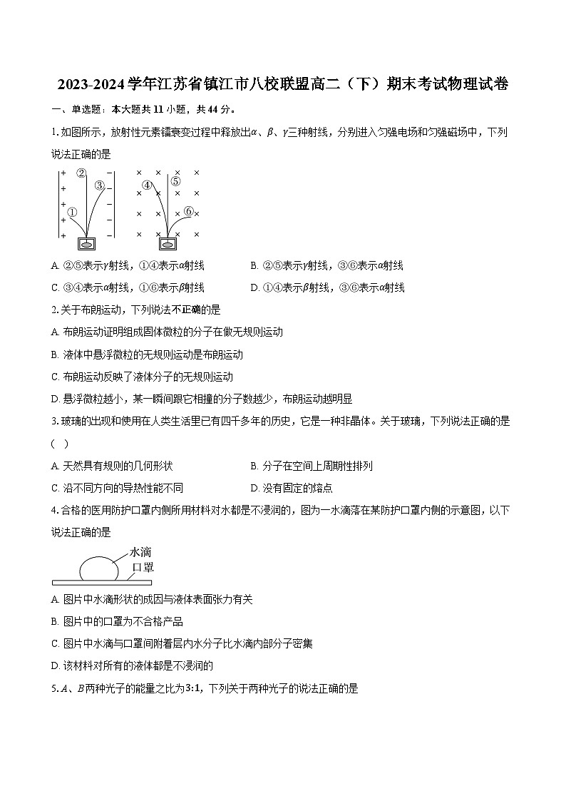 江苏省镇江市八校联盟2023-2024学年高二下学期期末考试物理试卷01