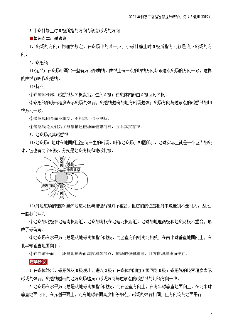 第01讲 磁场 磁感线(原卷版+解析版)(自主预习)2024年新高二物理暑假提升精品讲义(人教版2019)02