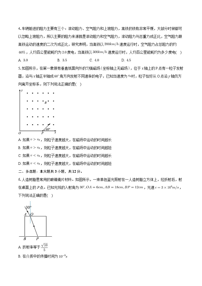 河南省五市2023-2024學(xué)年高三下學(xué)期第二次模擬考試物理試卷第2頁(yè)