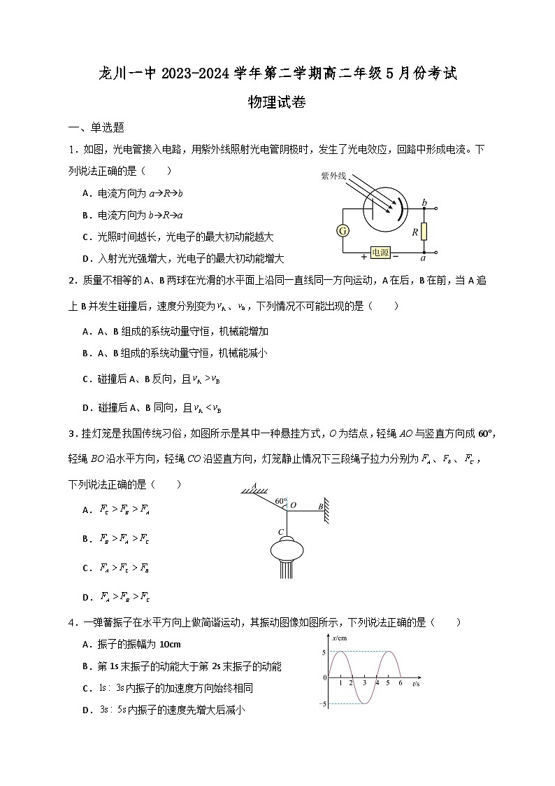 广东省河源市龙川县第一中学2023-2024学年高二下学期5月考试物理试卷第1页