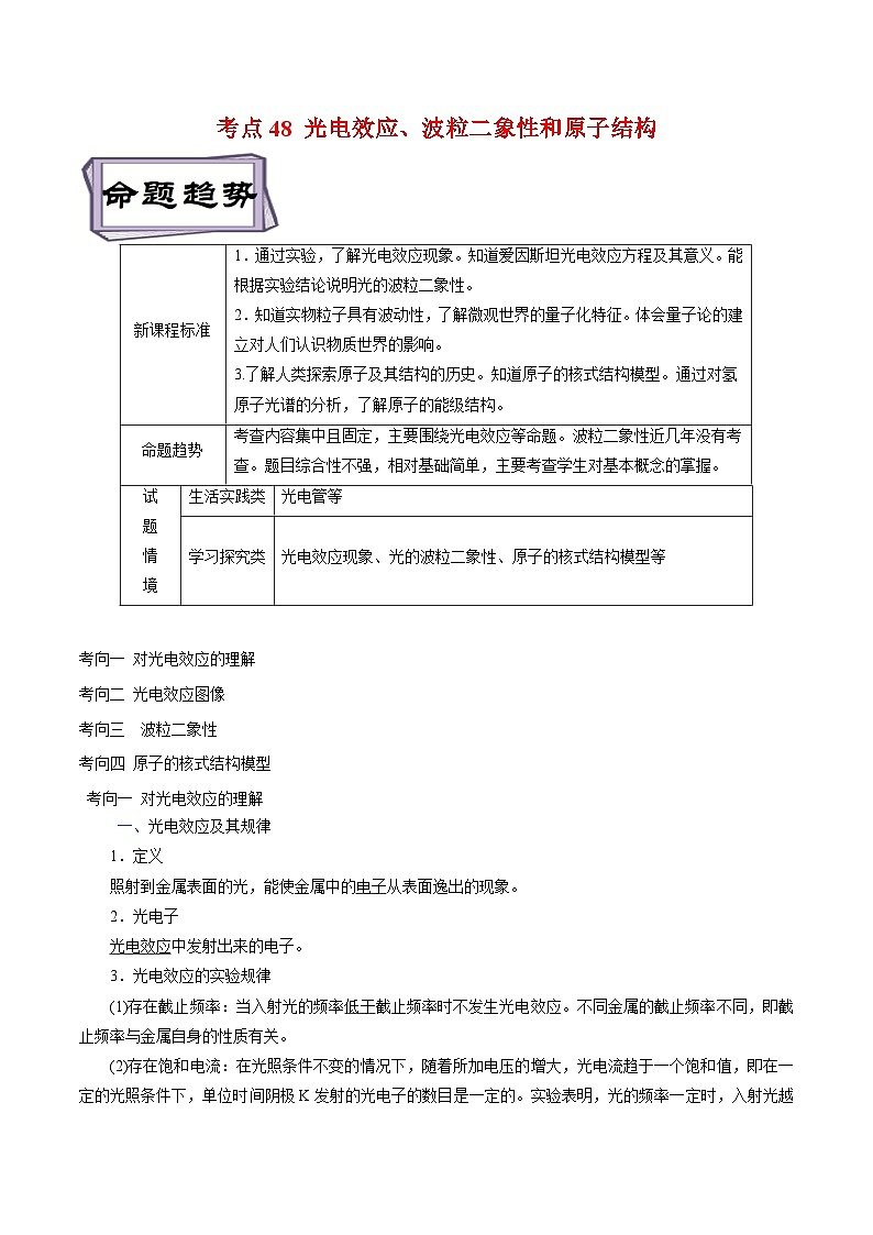 高考物理一轮复习专题16.1光电效应 波粒二象性和原子结构(原卷版+解析)第1页