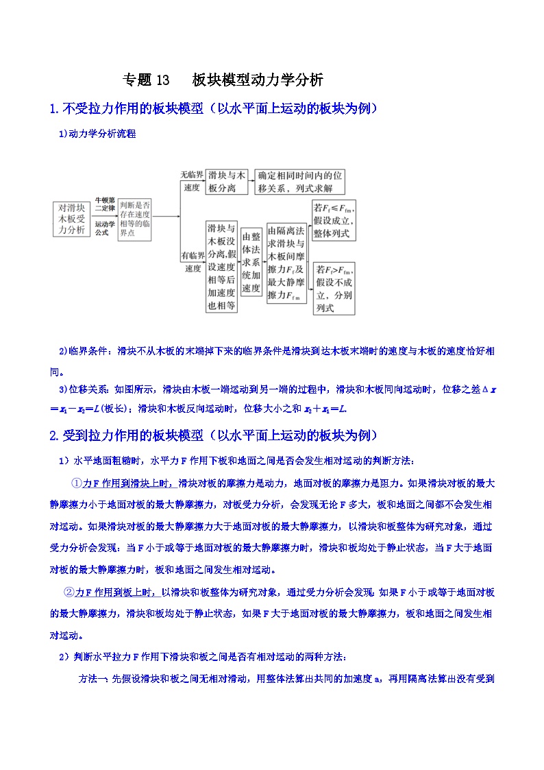 专题13 板块模型动力学分析-【暑假衔接】新高二物理暑假查漏补缺（全国通用）