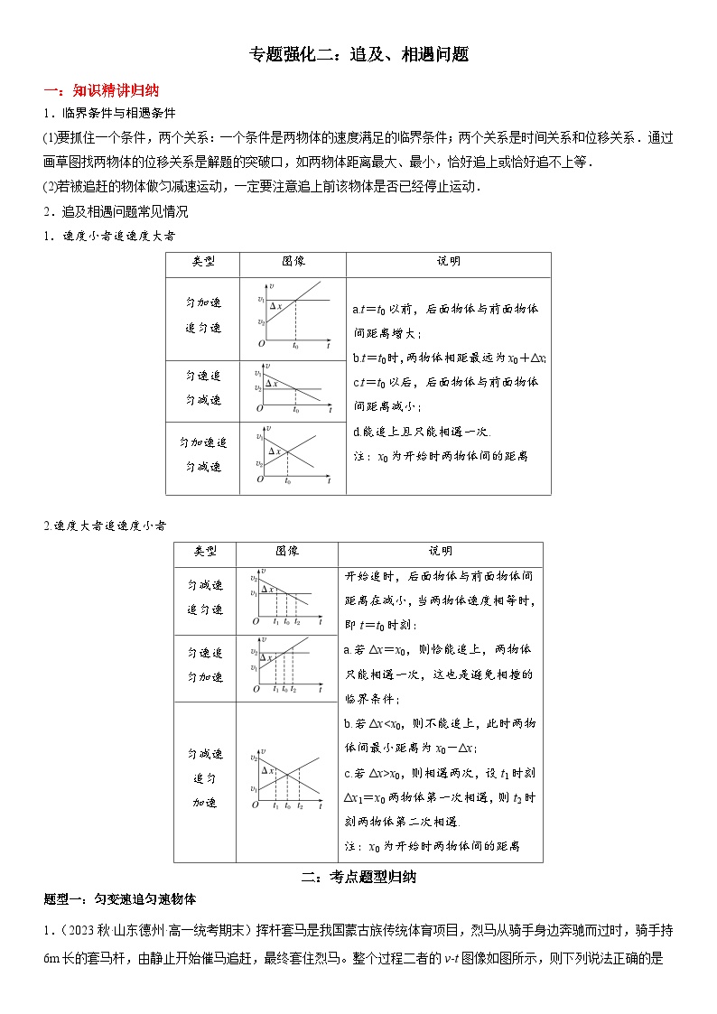 专题强化二：追及、相遇问题（含答案）[初升高衔接]2023-2024学年新高一物理【赢在暑假】同步精讲精练系列（人教版2019必修第一册）